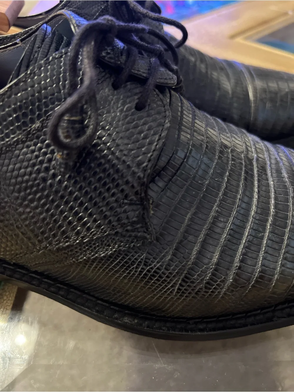 Mezlan Platinum Genuine Lizard Skin Dress Derby Shoes Gray 9.5M